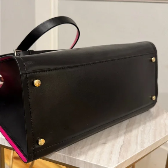 Kate Spade Bag Black Pink Leather Colorblock Tote Satchel - Picture 8 of 17